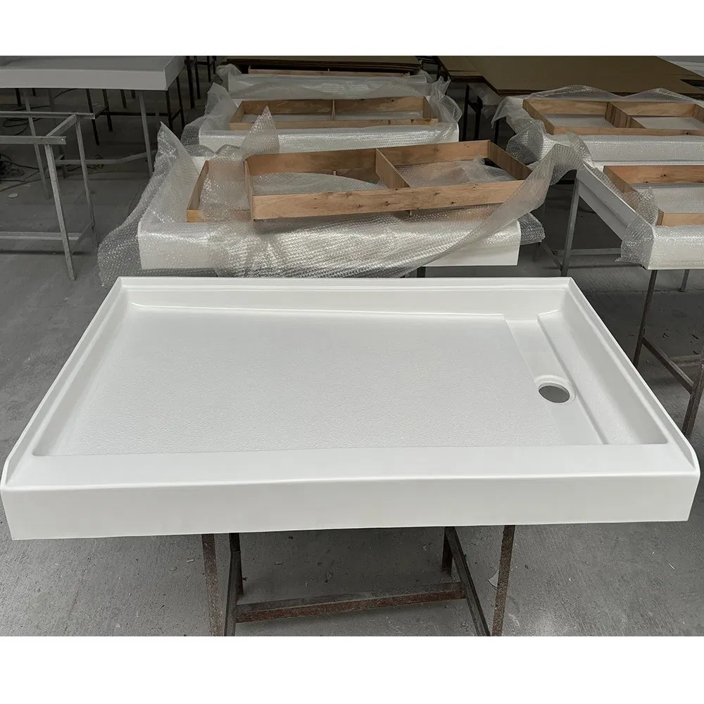 58X30 High Quality Rectangle Bathroom Shower Pans Easy Installation Right Drain Cultured Marble Shower Base