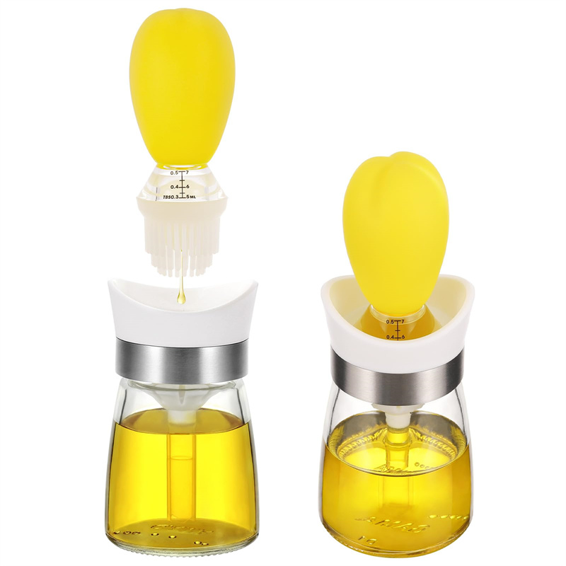 Glass Olive Oil Dispenser Silicone Dropper for Kitchen 2 in 1 Oil Dispenser Bottle with Brush