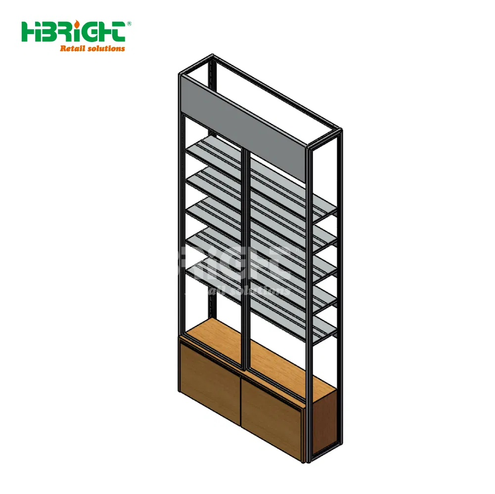 Tempered Glass Cosmetic Display Cabinet Supermarket Store Wood Cosmetic Display Rack