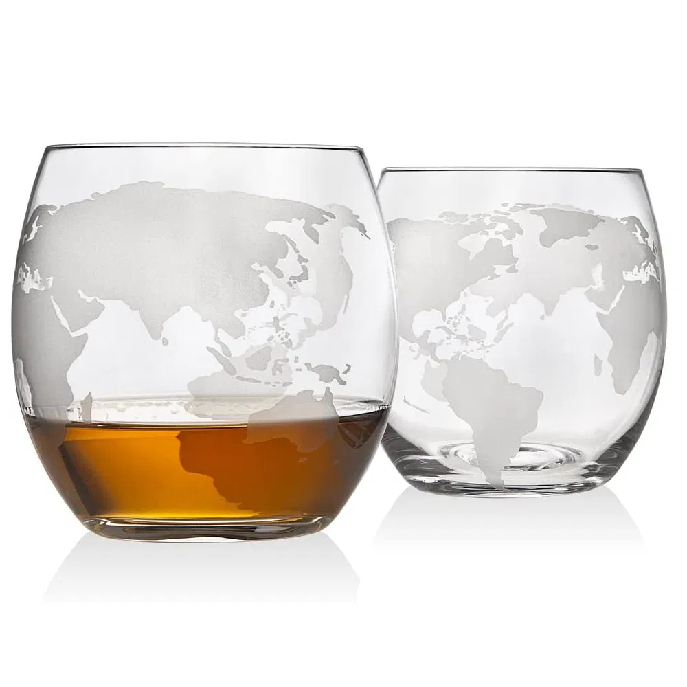 Globe Whiskey Decanter Gift Set by Royal Reserve Home Bar Decor Liquor Dispenser with Scotch Glasses Coaster