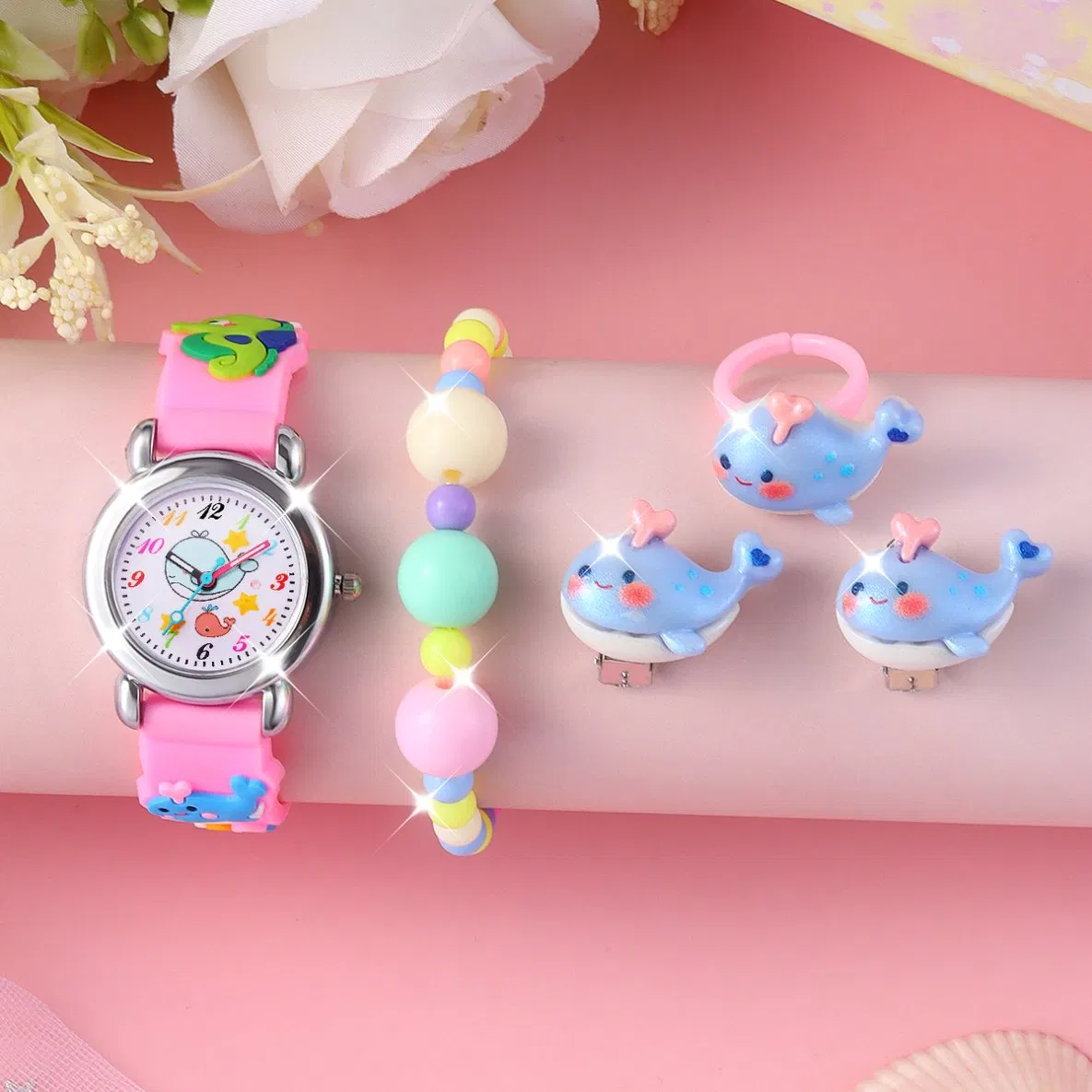 Cute Cartoon Watches Whale Element Pink Watch Set