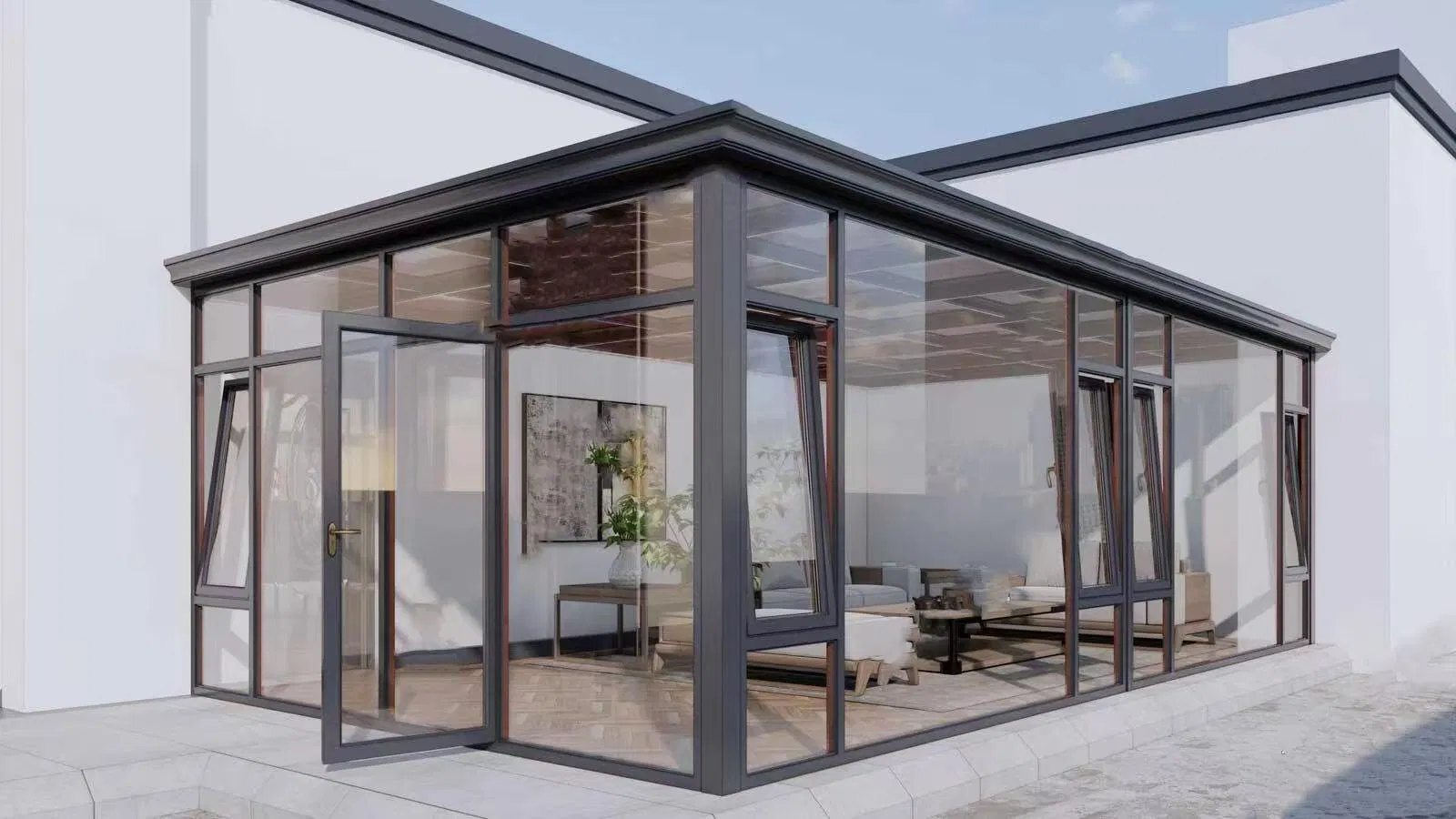 Motorized Extendable Retractable Tempered Glass Sunroom for Villas