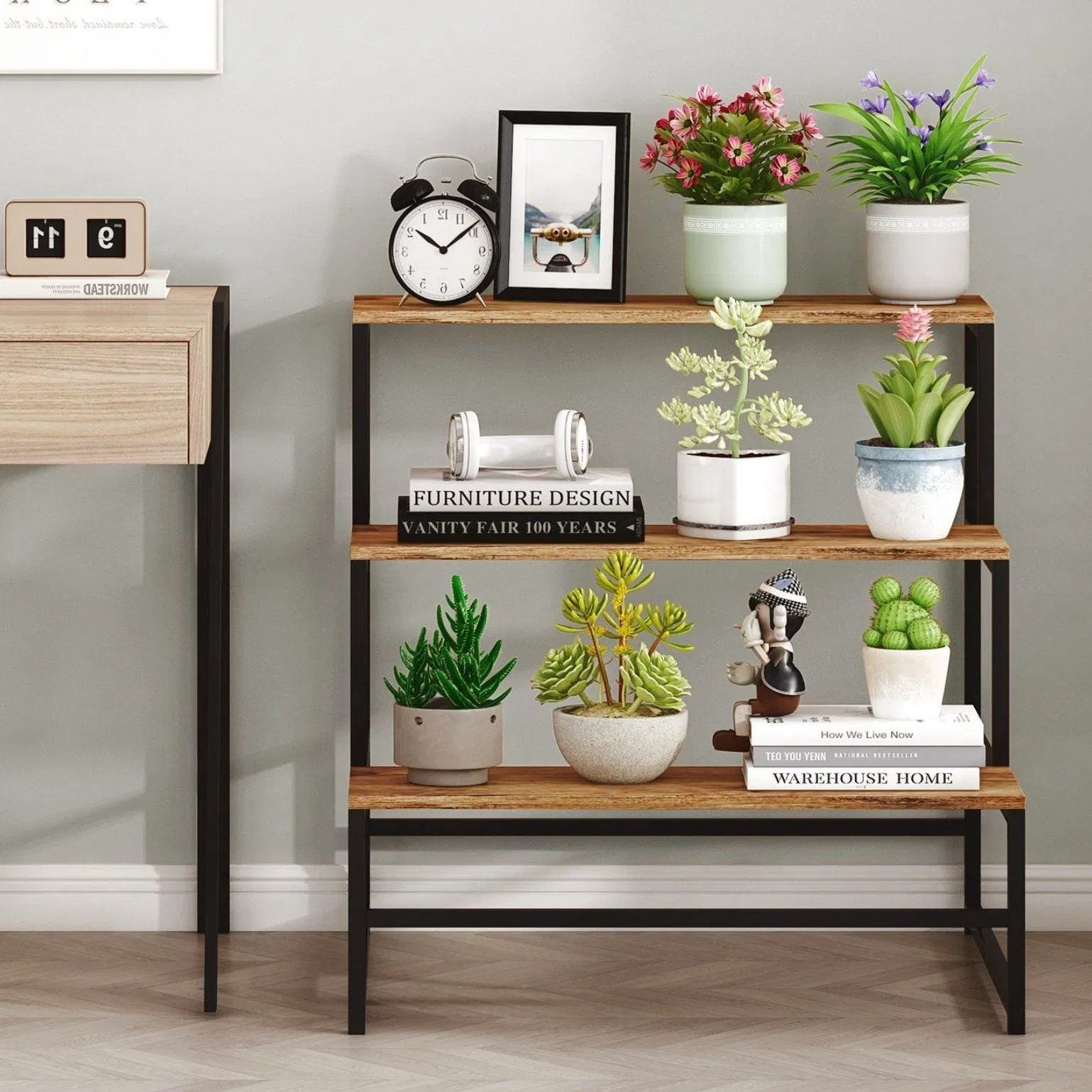 Tall Modern Vertical Flower Stand Minimalist Plant Rack Rustic Brown