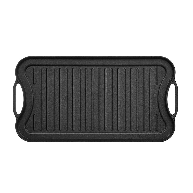 Cast Iron Outside Camping Cookware Nonstick Rectangular Cast Iron Steak Fire Grill Griddle BBQ Plate with Handle