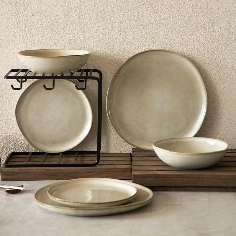 Wholesale Europe Stoneware Plate and Bowl Porcelain Dinner Set Reactive Glaze Ceramic Dinnerware Set