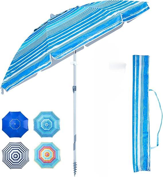 Wholesale Portable Adjustable Tilt Sun Umbrella with UV Protection Full 6 FT Arc Beach Umbrella