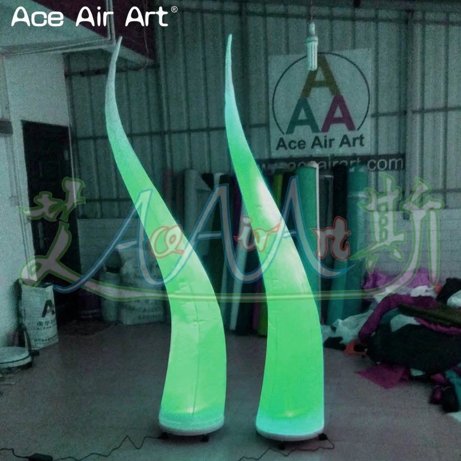 4 PCS LED Decor Spiral Pillars Inflatable Ox Horn Curve Cone Decoration with Colorful Lighting