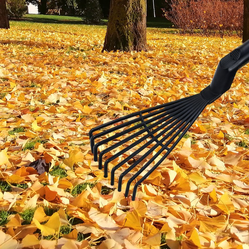 Garden Hand Tool Space-Saving 9-Tine Garden Leaf Rake
