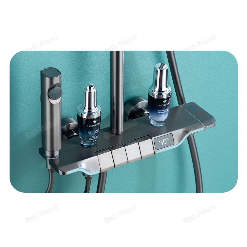 Hot Luxury Black Copper Digital Big Shower Set Bathroom Control Temperature Rain Stainless Steel Shower Sets