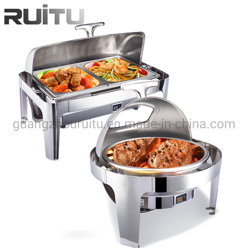 Buffet Restaurant Supplies Kitchen Equipment Dubai Stainless Steel Roll Top Induction Automatic Electric Heating Stove Food Warmers Chafing Dish