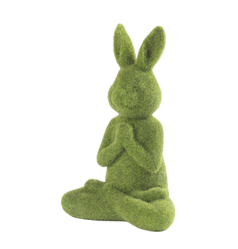 Resin Crafts Easter Bunny Decor Moss Bunny Figurine Flocked Yoga Rabbit Decor for Desktop