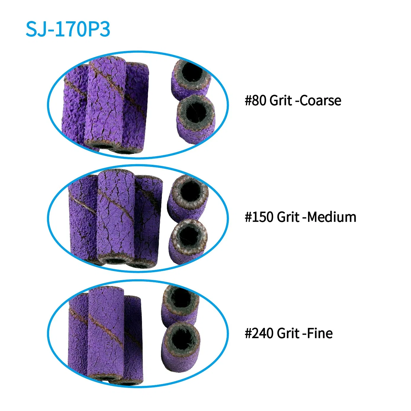 80 Grit 150 Grit 240 Grit Purple Abrasive Small Mini Size 3mm Nail Sanding Band Tip