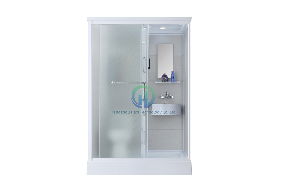 Prefab Bathroom Toilet with Luxury Portable Shower Toilet, Frosted Tempered Glass One in All Portable Bathroom Modular Pods