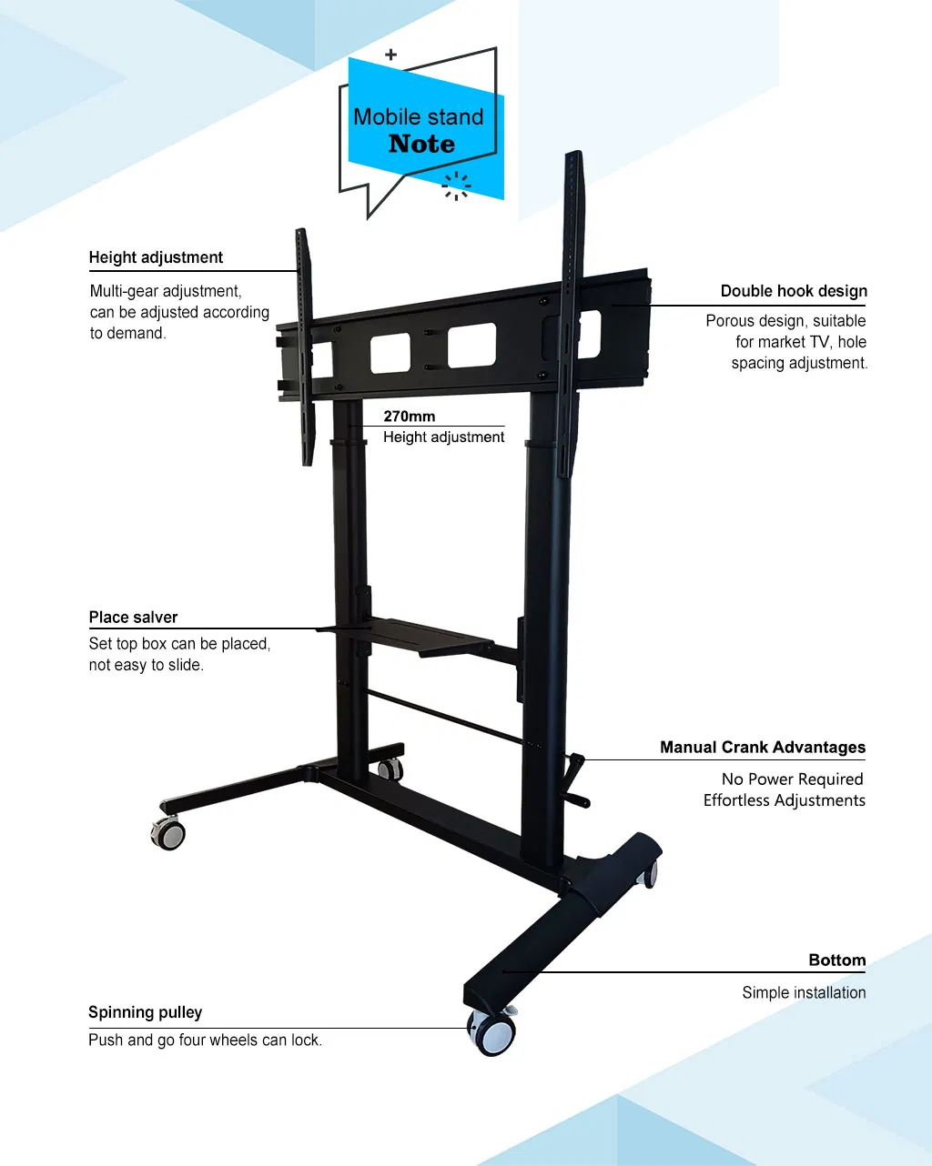 Hot Sale Movable Manual Height Adjustable Stand LCD Economic Stable with 360 Degree Rotation Wheel No Power Required Effortless Adjustments Movable Stand