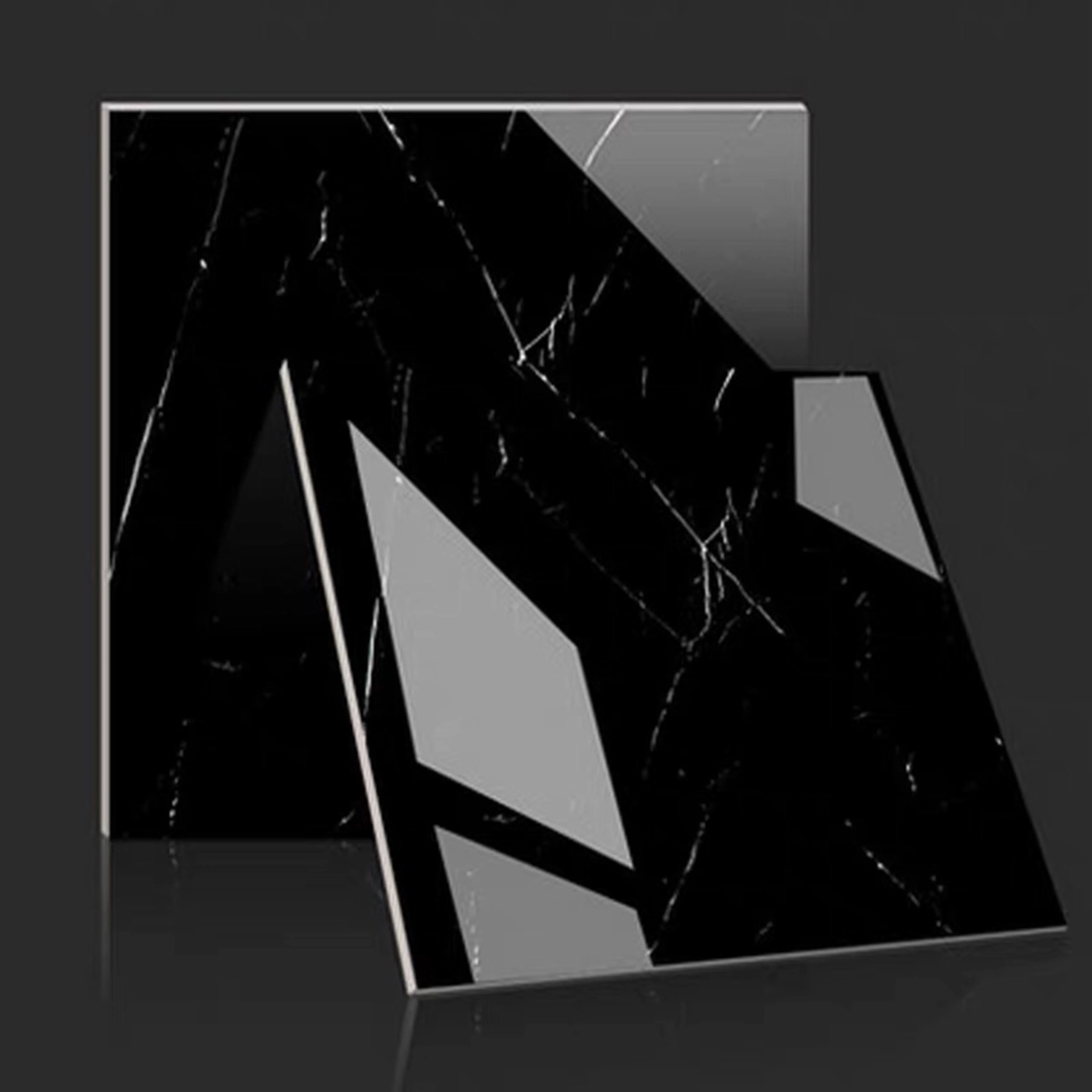 HP6709 600X600mm Super Polished Black&White Line Galzed Porcelain Wall & Floor Tile