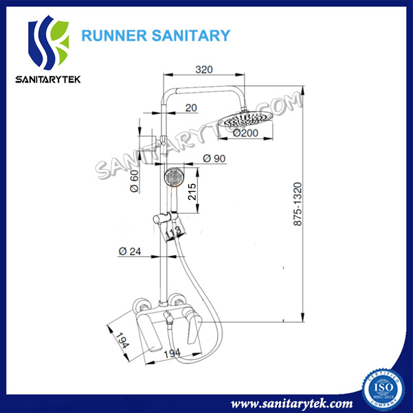 Смеситель для душа настенный с дождевой лейкой