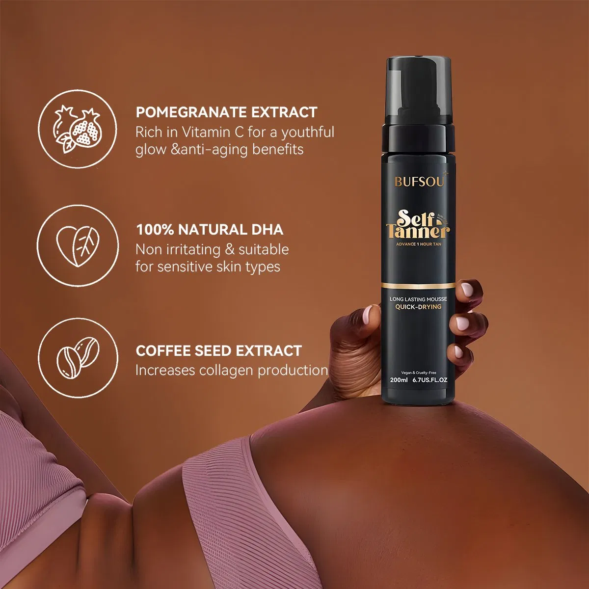 High Quality Indoor Body Tanner Anti-Aging Plant Extract Vitamin Long Lasting Natural DHA Vegan Private Label Self Tanner