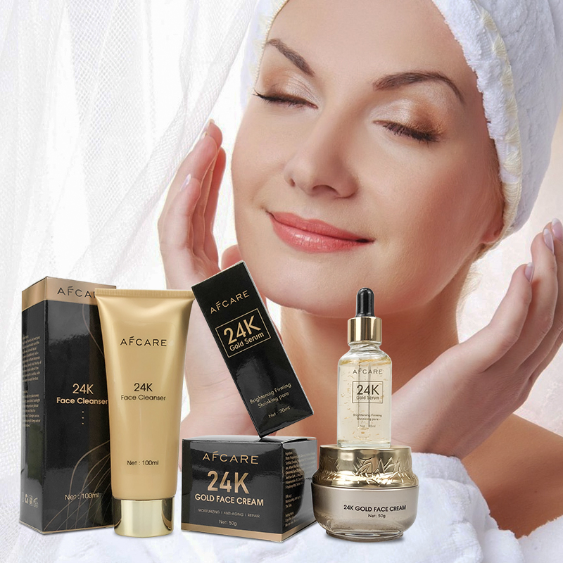 24K Gold Skincare Set Cream Serum Cleanser Best Selling Organic Afcare Set