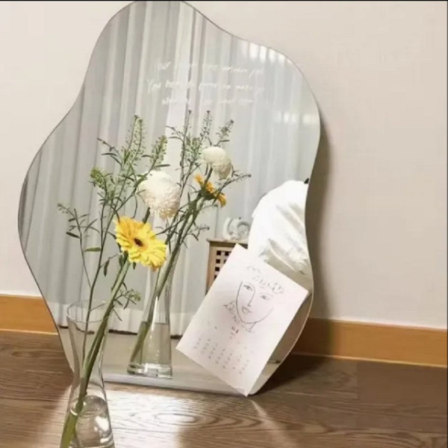 Custom Frameless Round Mirror in Asymmetric Shape for Bathrooms