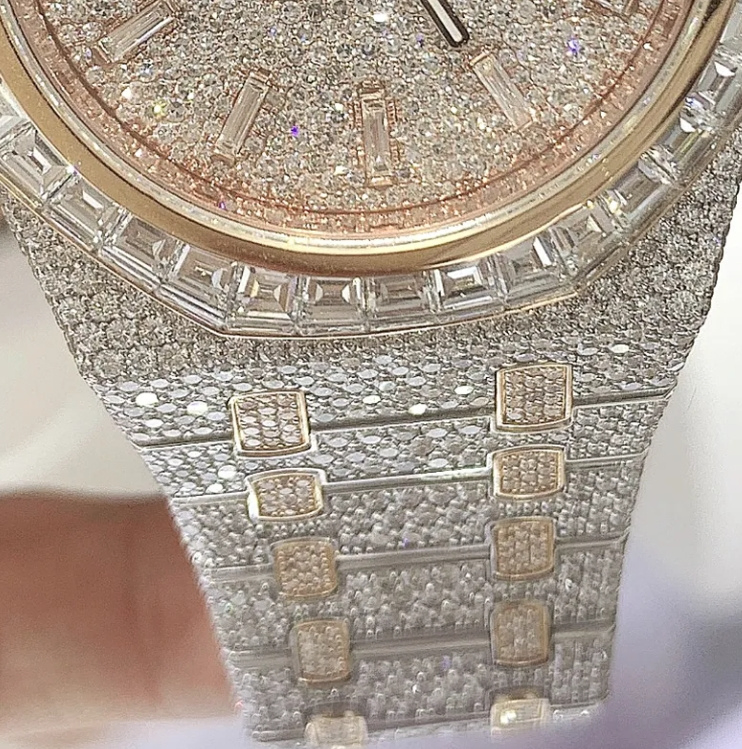 5A 1: 1 Moissanite Super Clone Diamond High-Quality Automatic Mechanical Watch - Frozen Vvs Replaceable Silicone Human Moissanite Watch