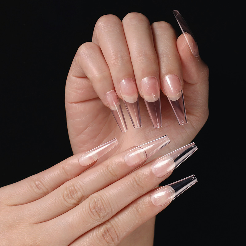 New Custom OEM Handmade Gel Salon French Curved False Nail Clear Natural Finger Press on Nails Tips Cheap Wholesale