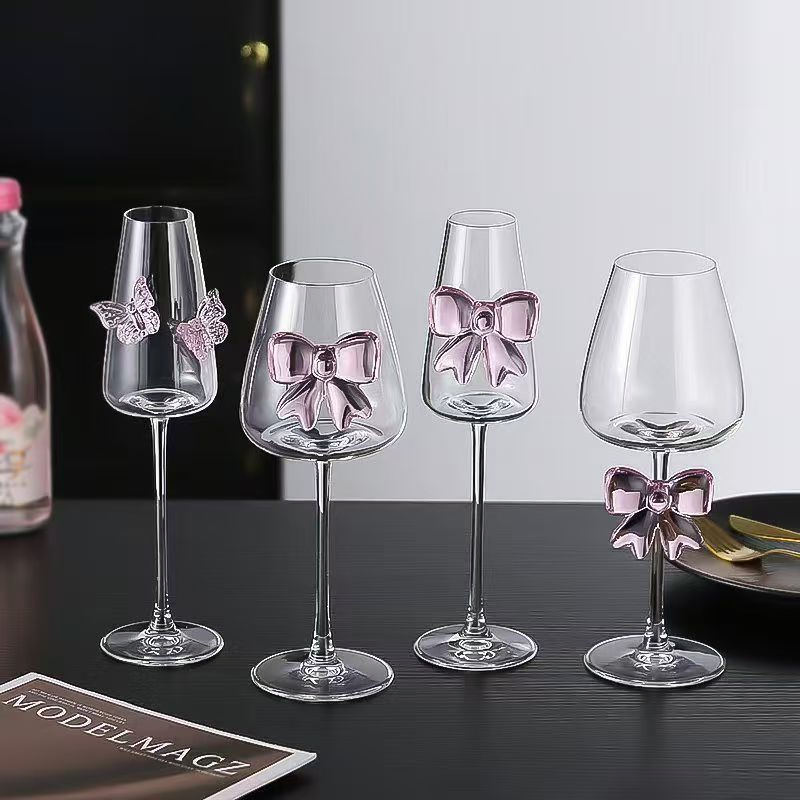 OEM High Fashion Adorable Girl Champagne with Bow Niche Crystal Glass Wine Red Wine Cup
