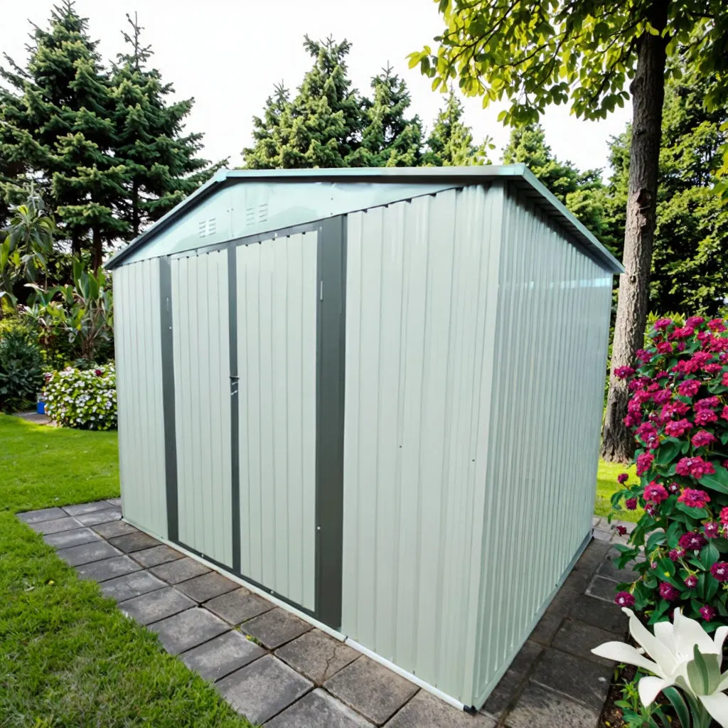 10*8FT Heavy Duty Garden Tool House with Shelving System Ideal for Gardening Equipment Organization Home Shed