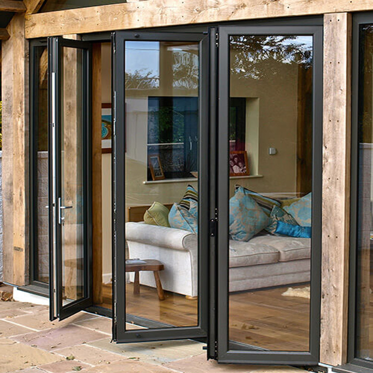 Aluminum Folding Door Double Tempered Glass Accordion Door for Veranda