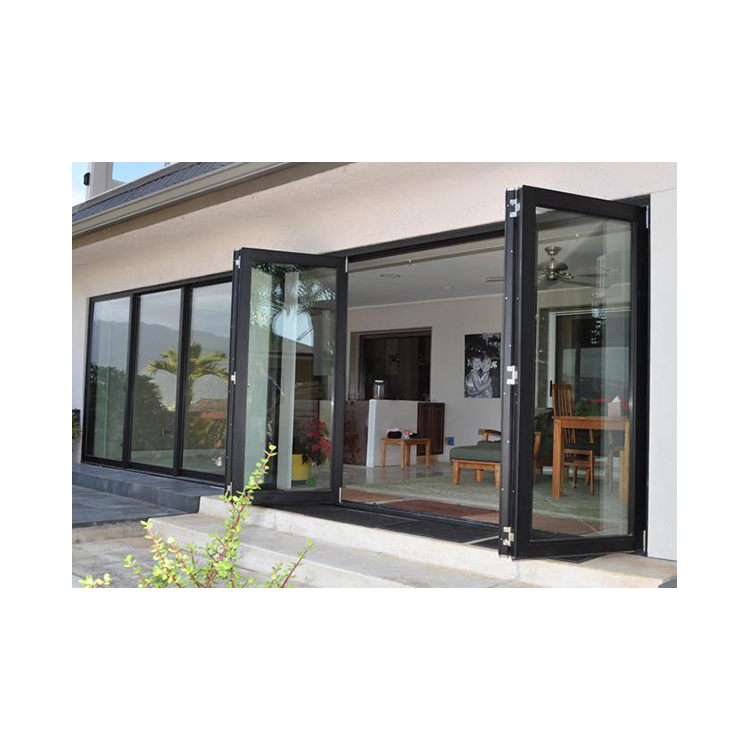 Top Design Interior Lockable Aluminum Bifold Door Thin Frame Folding Double Tempered Glass Doors