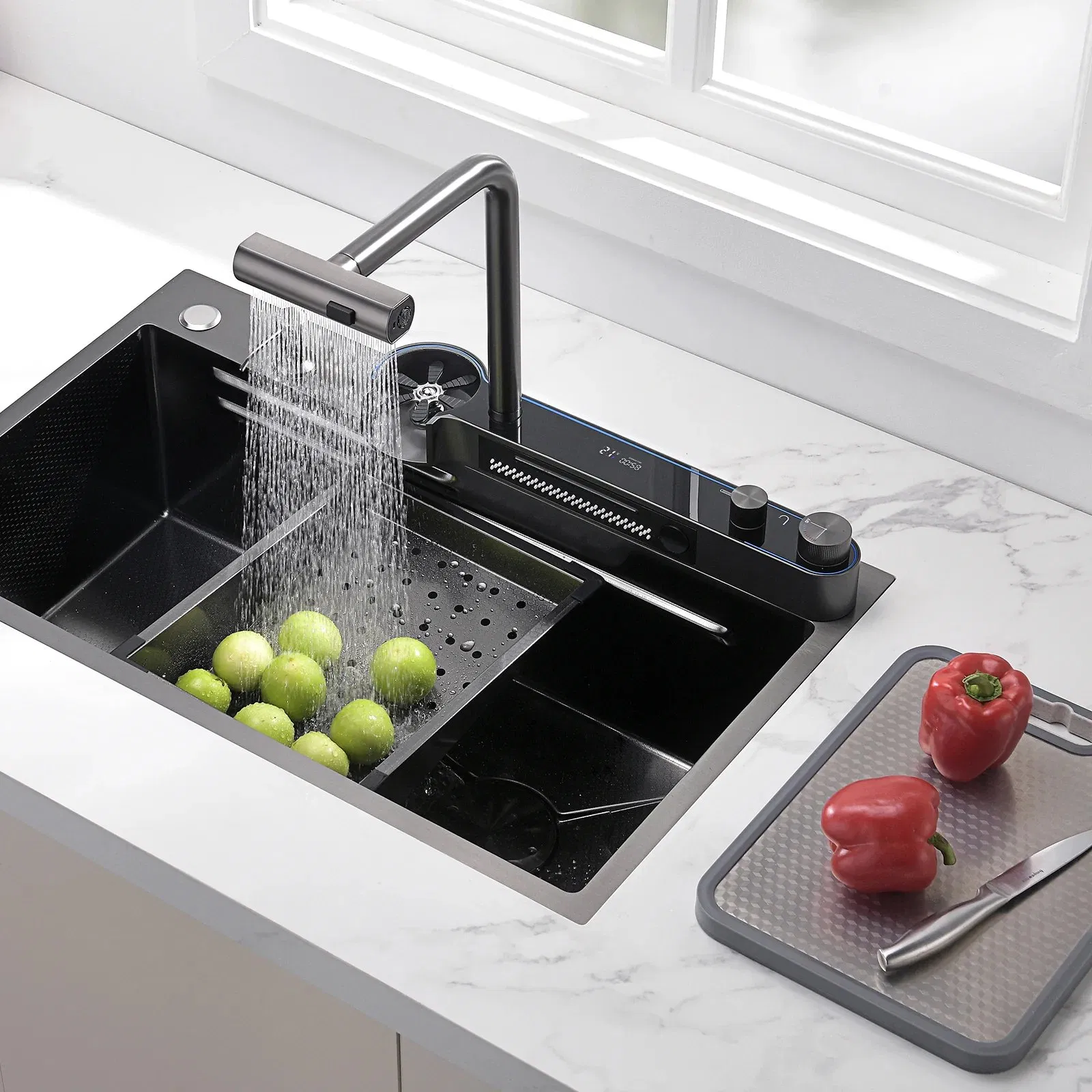 Wholesale Handmade Stainless Steel Digital Display Waterfall Smart Luxury Kitchen Sink