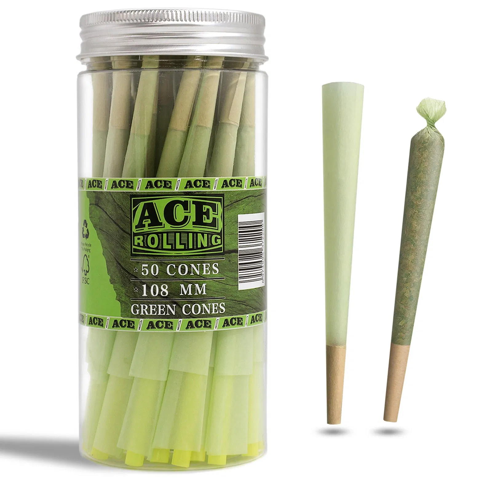 Green Kingsize Pre Rolled Cones 100 Pack Colors Slow Burning Rolling Paper