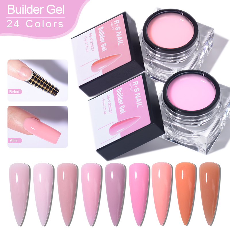 R S Nail Trending Product 24 Colors Gel Builder 15g Hard Gel Builder Nail Extension UV LED Hema Free Hard Gel for Acrylic Nails