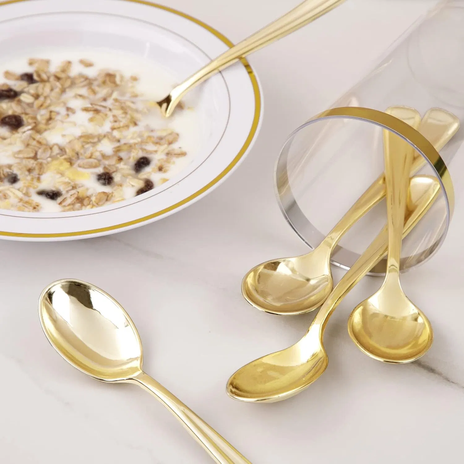 Gold Plastic Spoons 6.7 Inch Heavy Duty Plastic Spoons Heavyweight Gold Disposable Spoons for Parties & Weddings & Restaurants & New Year