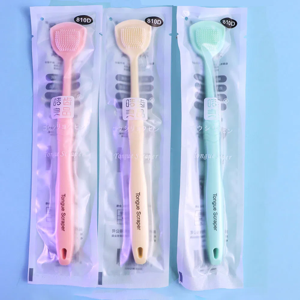 Manufacture Soft Silicone TPR Tongue Scraper Tongue Cleaning Brush Hanger Oral Care