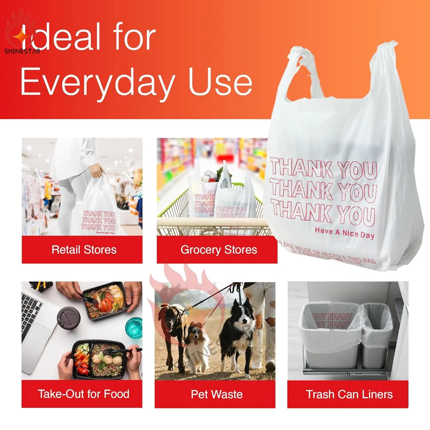 T-Shirt Thank You Printed Plastic Shopping Bags Plastic Packaging Bag with Handles