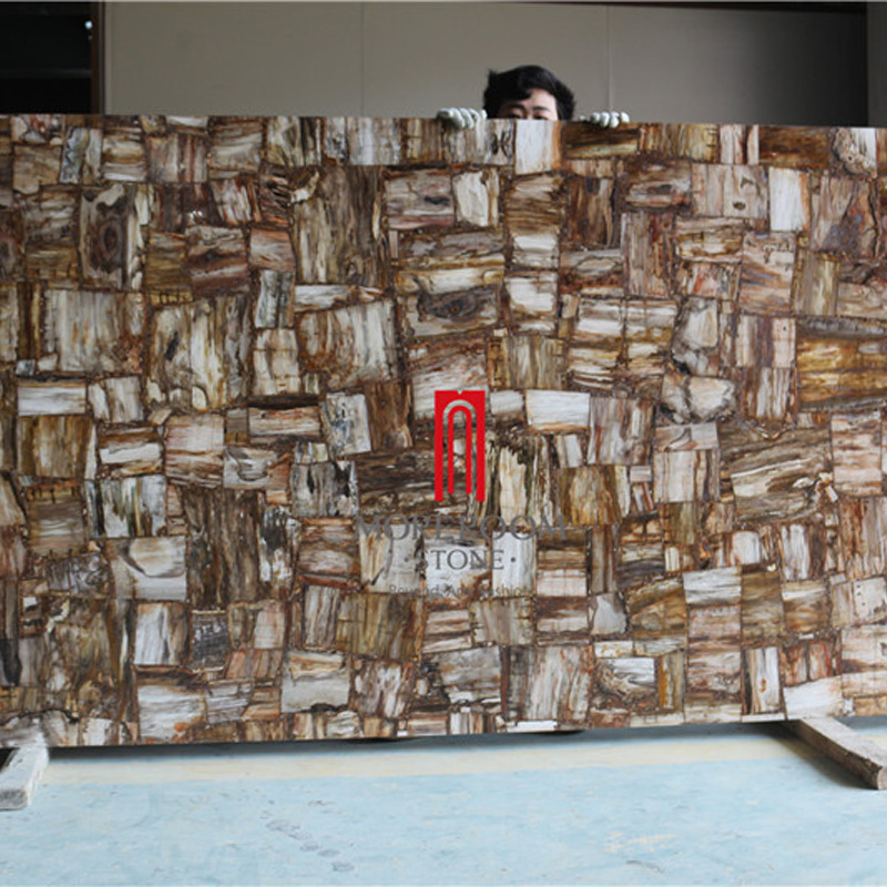 Semi Precious Stone Natural Marble Fossil Wood Stone Reception Desk