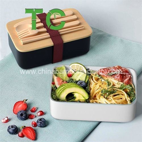 Bamboo Bento Lunch Box Japanese Lunch Containers with Wooden Cutlery Set