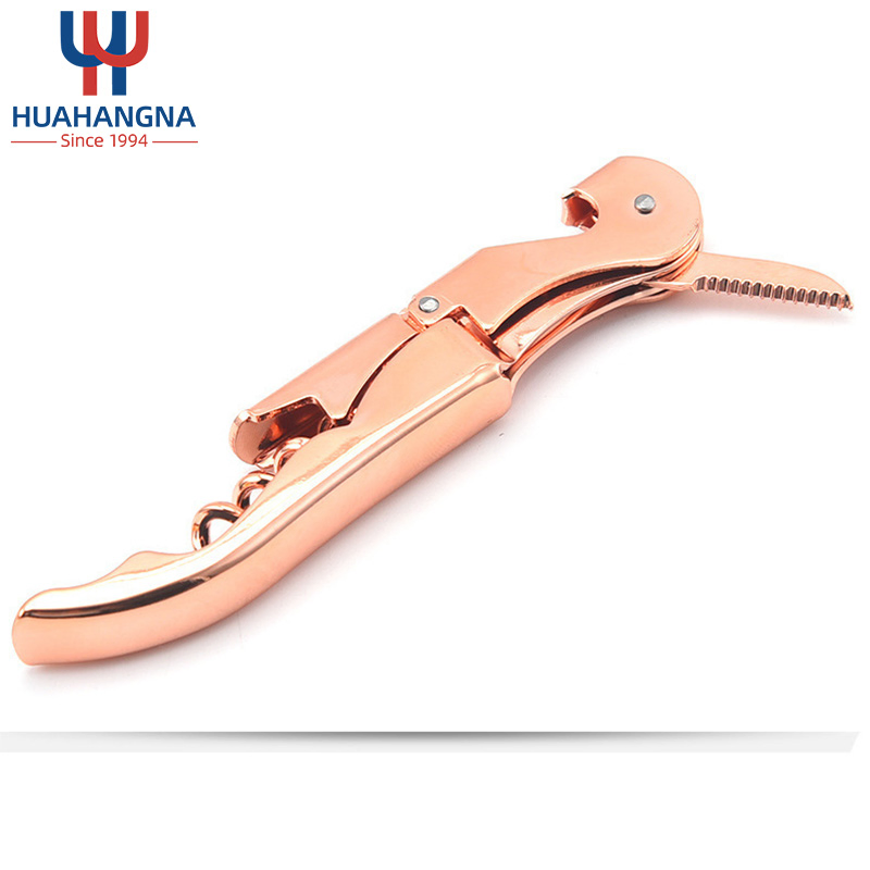 Gold Plated Wine Key Rose Gold Copper Signature Corkscrew Double Hinge Wine Opener Sea Horse Corkscrew