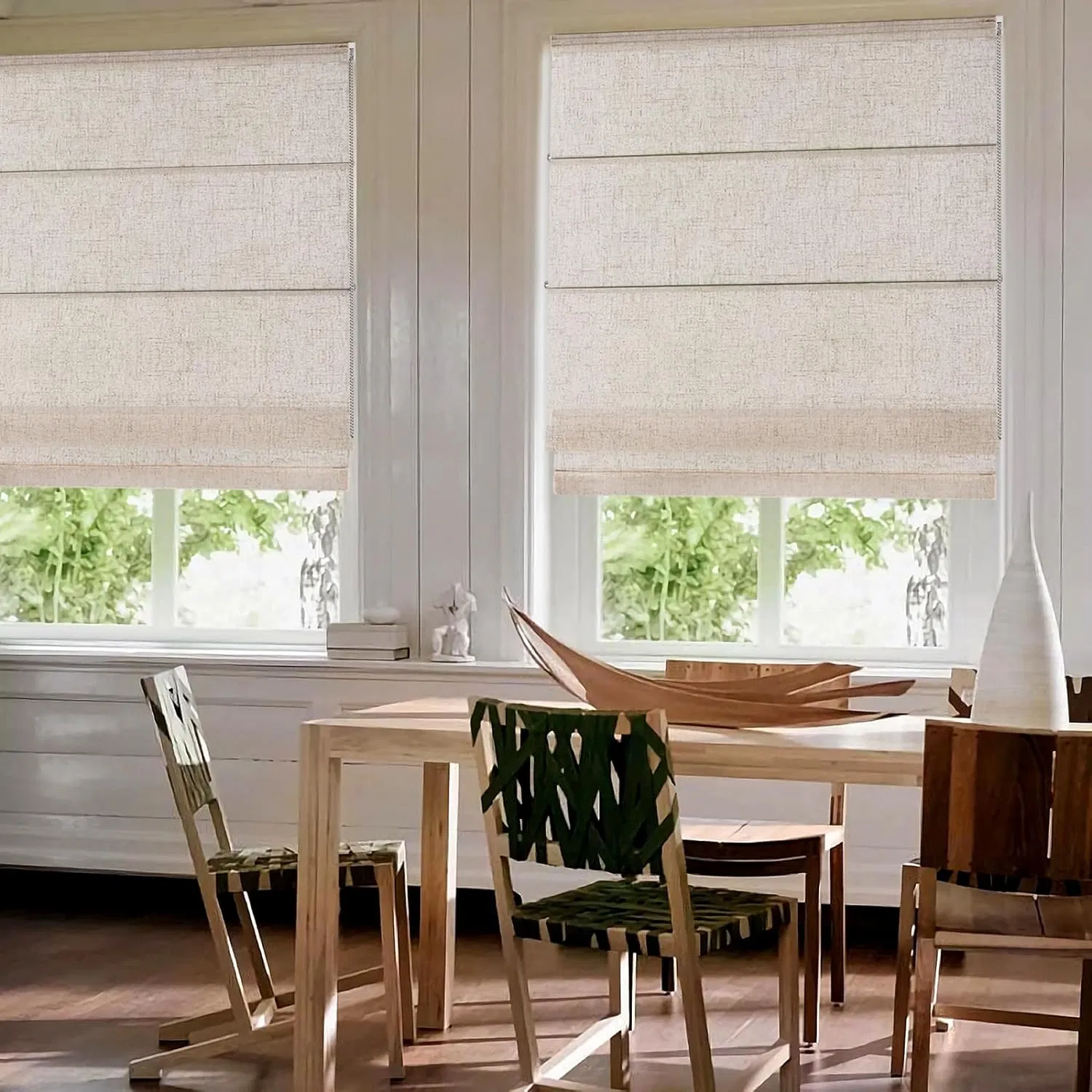 Roman Shades Blackout Smart Motorized Polyester Bamboo Curtains Reed Blind