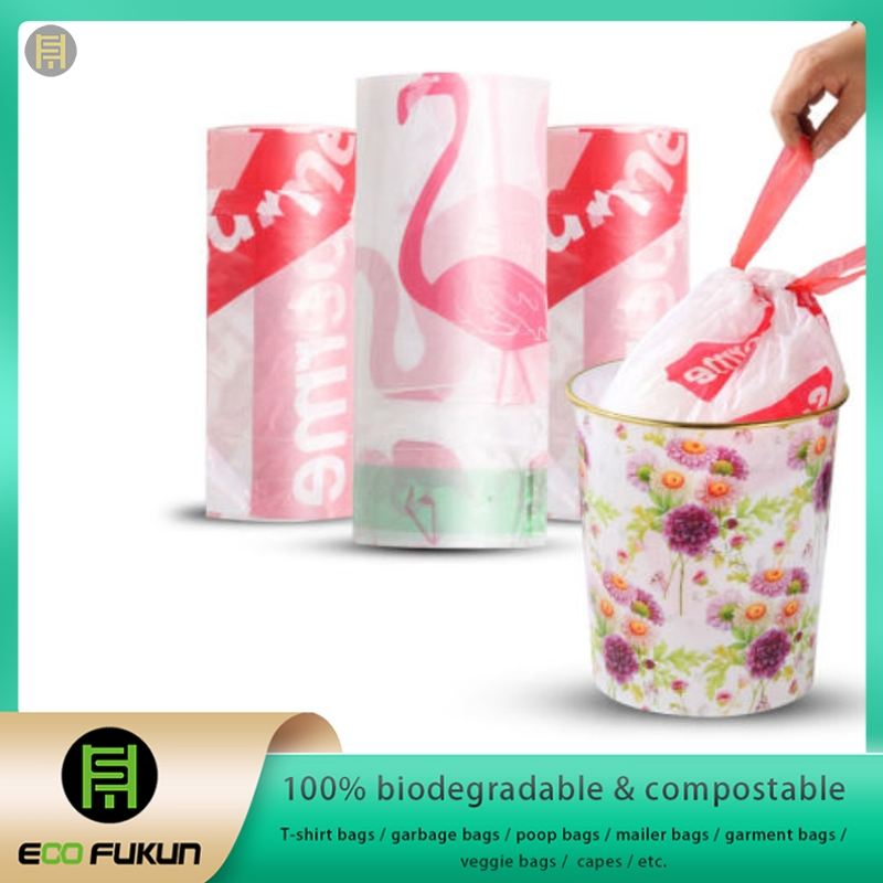 Biodegradable Drawstring Garbage Bag, Plant-Based Drawstring Can Liners