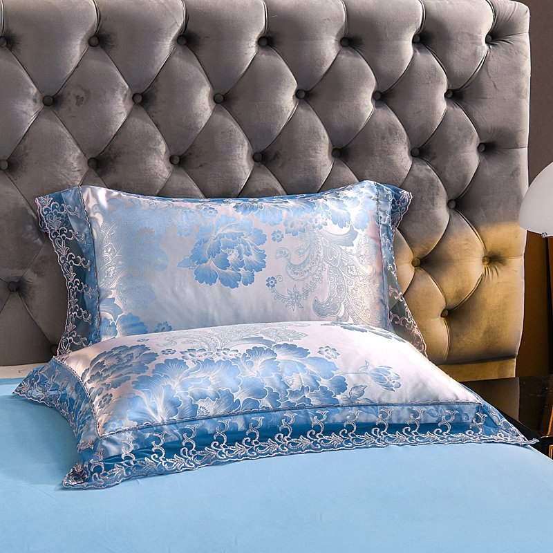 Jacquard Comforter Satin Stripe Bedsheet Printed Fitted Bedsheets 4 PCS Bedding Set