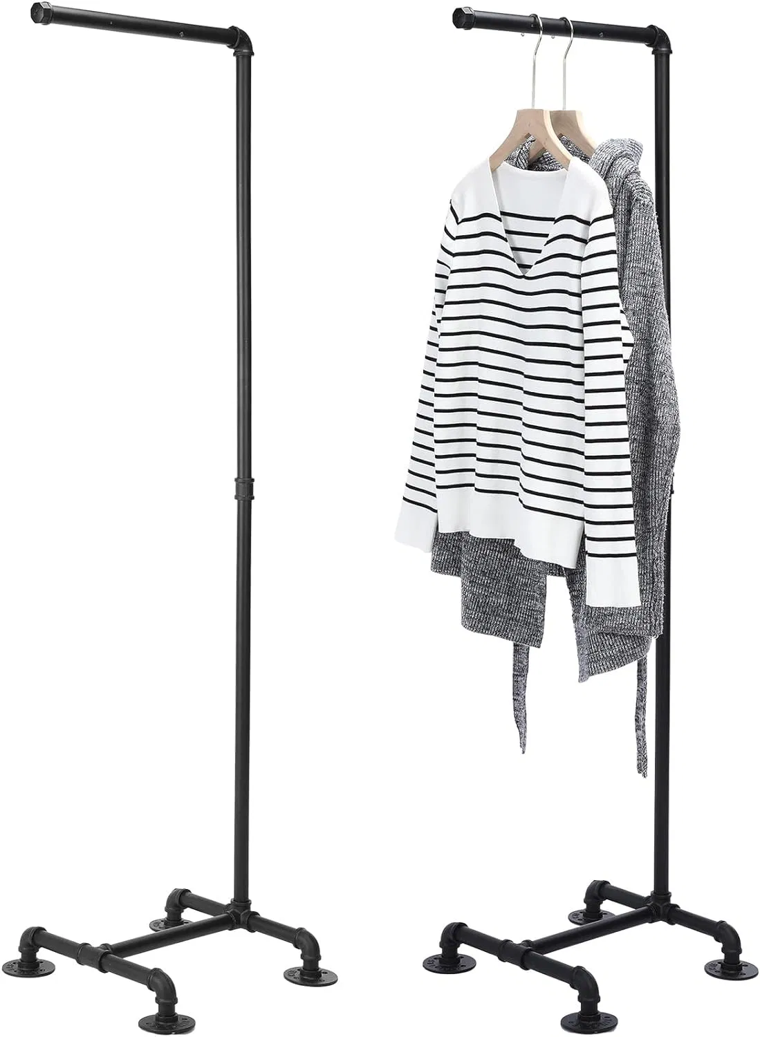 Industrial Pipe Clothing Rack 59.5'' Dress Hanger Coat Racks Multipurpose Free Standing Industrial Closet Rod Standing Iron Garment Bar for Retail Vendor Close