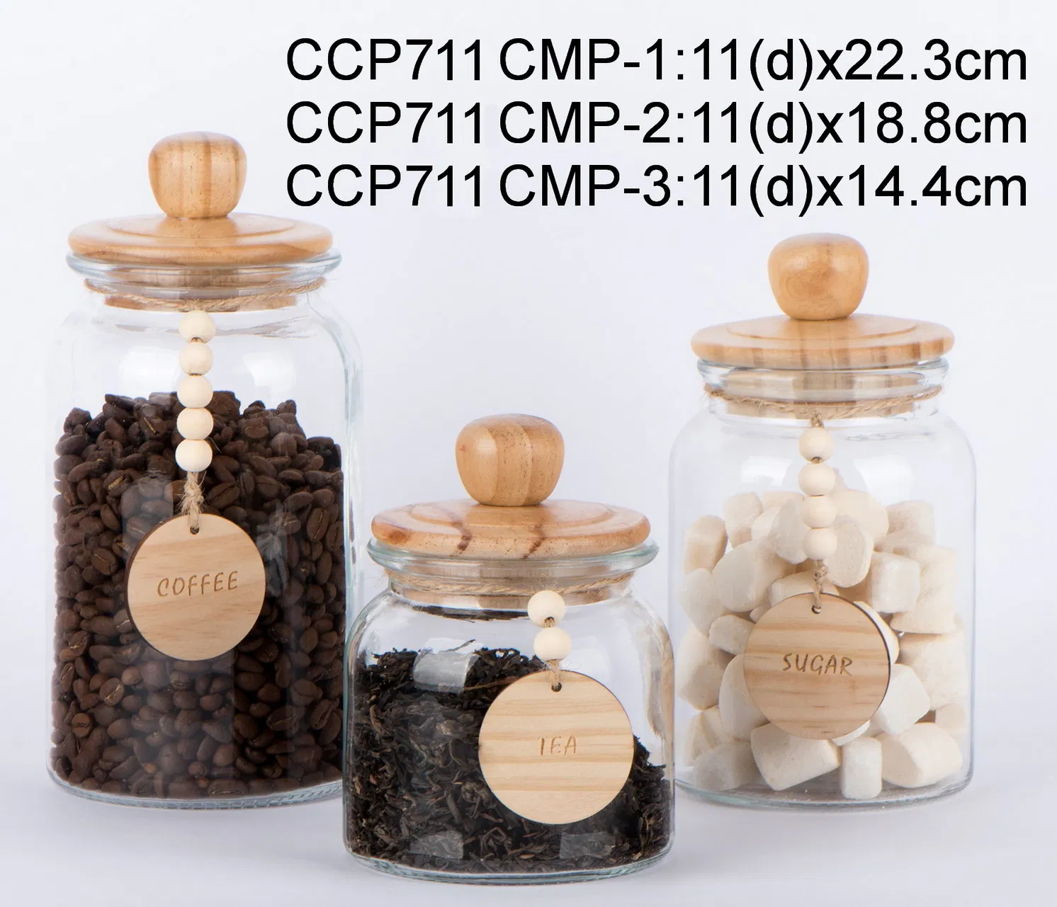 Стеклянные банки для сыпучих продуктов с деревянной крышкой, 620-2200 мл