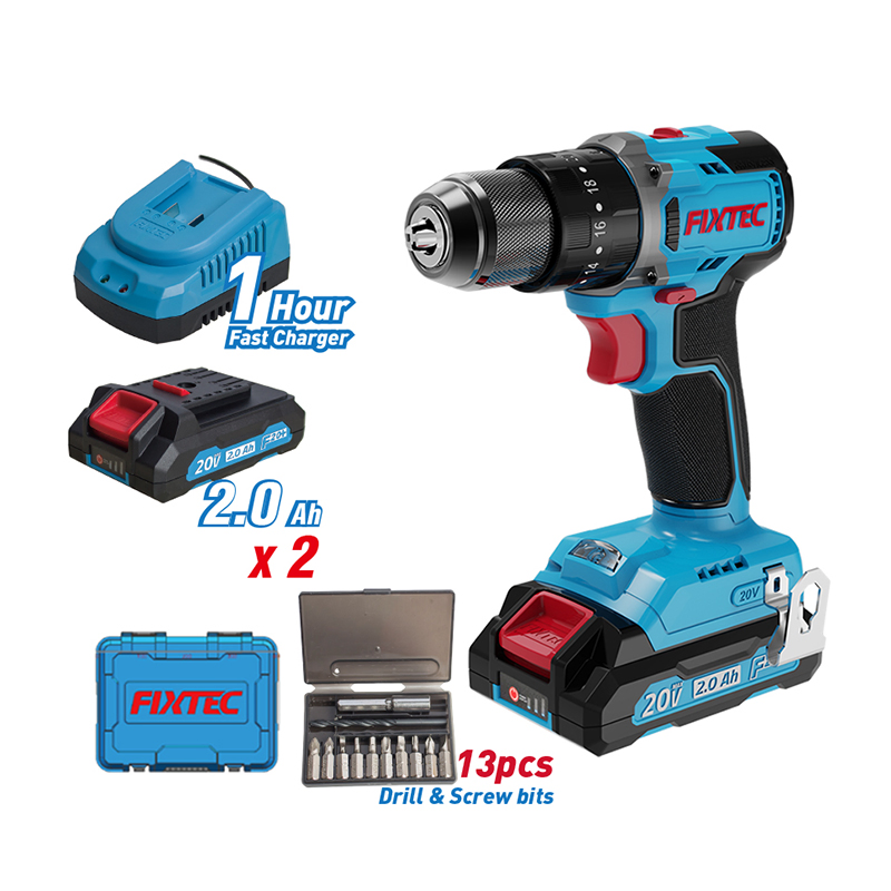 Fixtec Wholesale Power Tools Electric Drill 12V 18V 20V Lithium Battery Cordless Impact Hammer Drill Machine