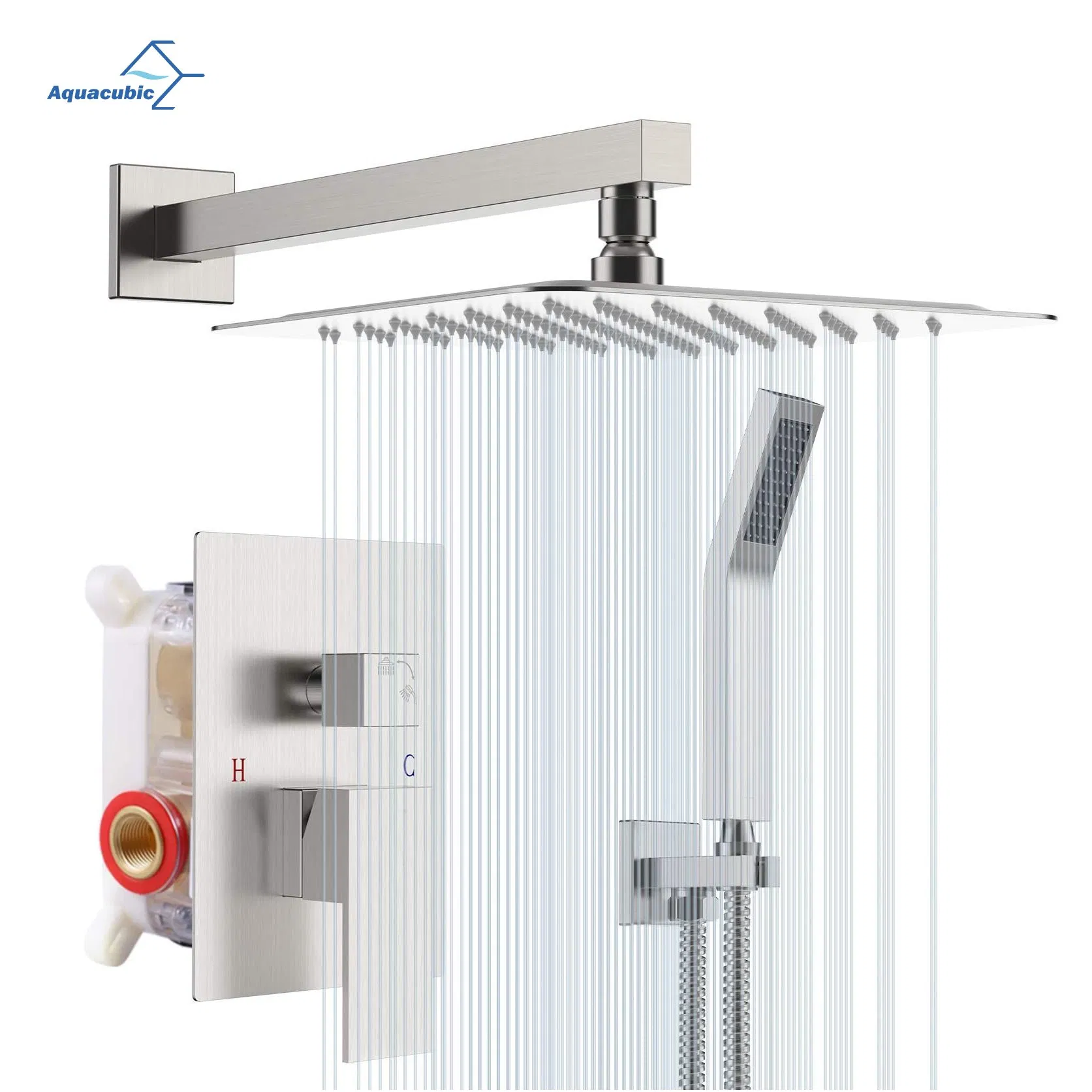 Wholesale Bathroom Single Lever Brushed Nickel Bath Thermostatic Diverter Square Concealed Shower Faucet Mixer