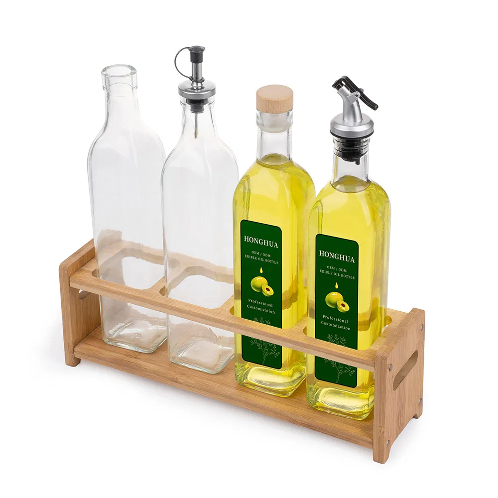 High Quality 500ml Clear Square Empty Cooking Oil Bottles Olive Oil Glass Bottle for Kitchen