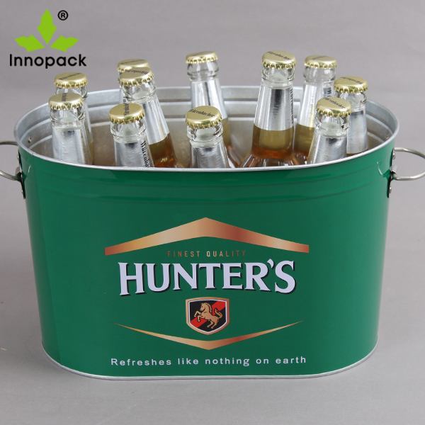 10qt Printed Metal Ice Bucket Cooler with Metal Handle and Opener