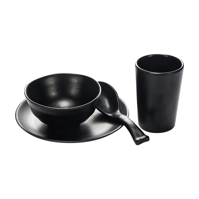 Japanese Style Plastic Melamine Dinnerware Black Matte Restaurant Serving Tableware Set