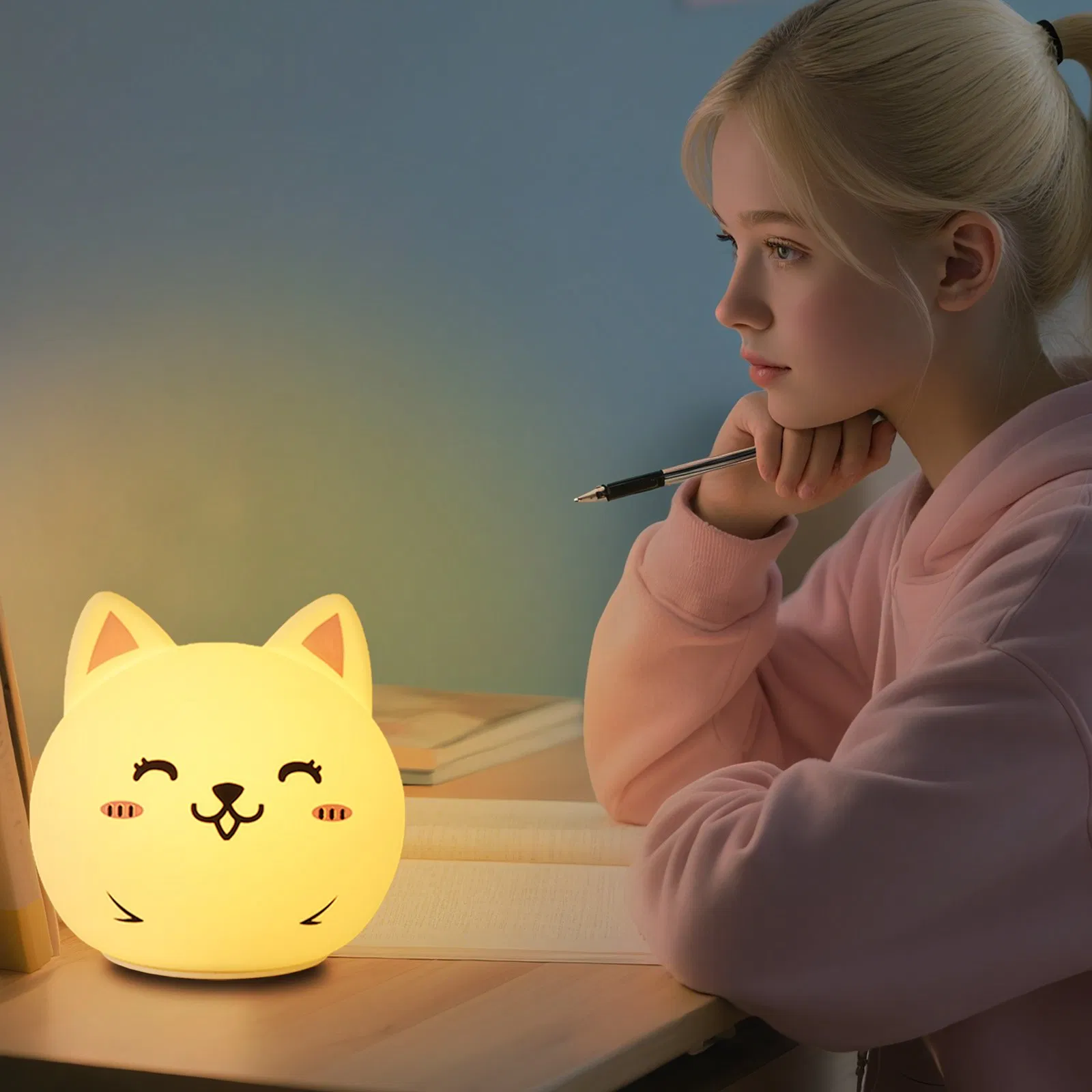 USB-лампа в виде кошки, силикон, меняет цвет