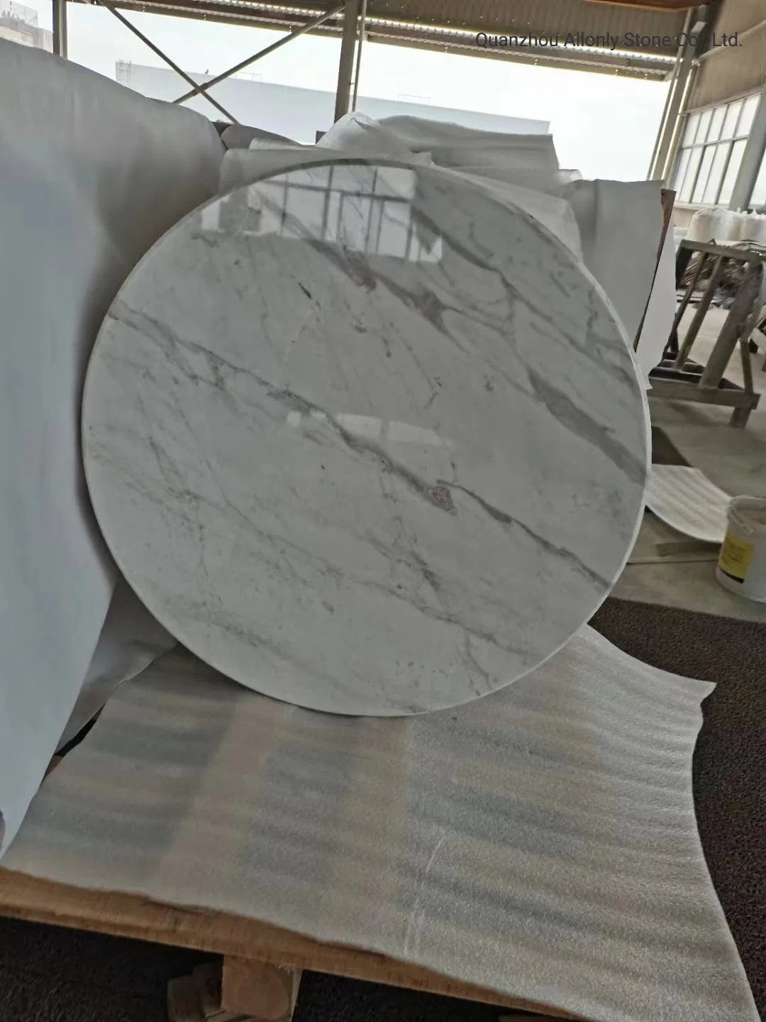 Round Arabescato White/Volakas White Stone Coffee Marble Table Top